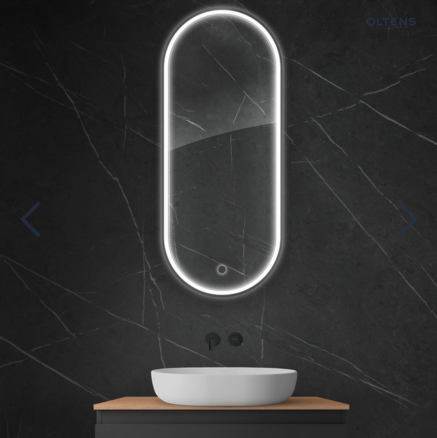 Oltens Nordlis lustro 50x120 cm owalne z oświetleniem LED i systemem Klarglas