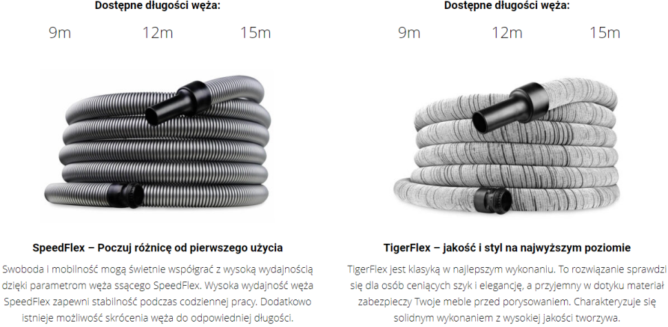 Warianty węży ssących