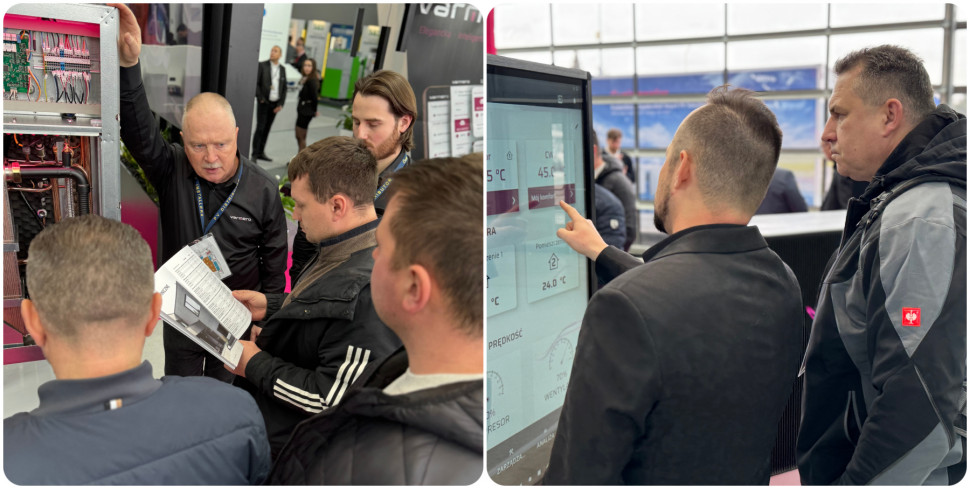 Pompa ciepła Varmeo bez obudowy i podgląd sterownika pompy na targach Enex w Kielcach