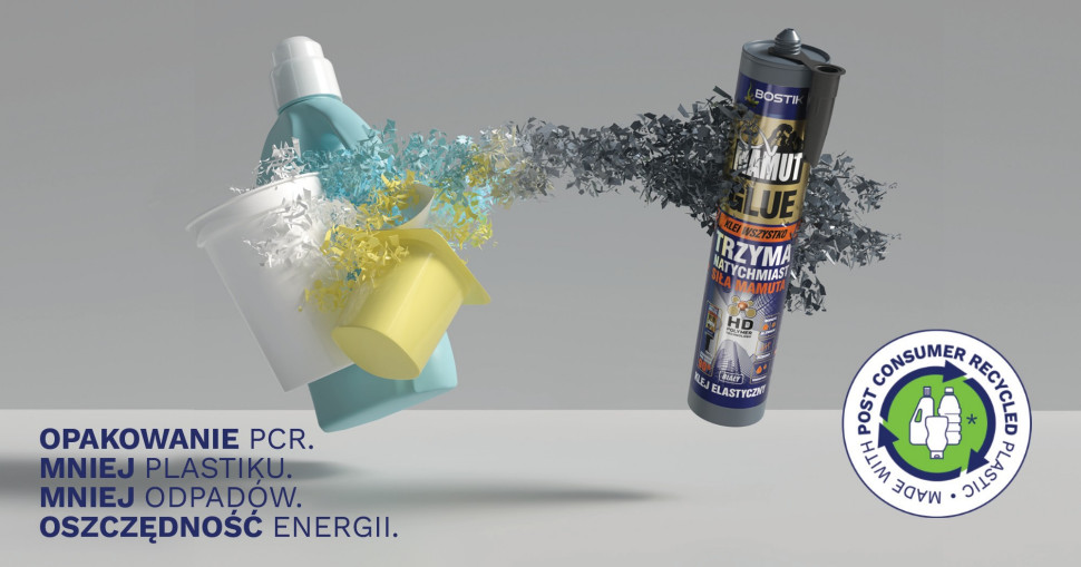 Opakowania klejów Bostik są wykonane z plastiku PCR (Post-Consumer Recycled)