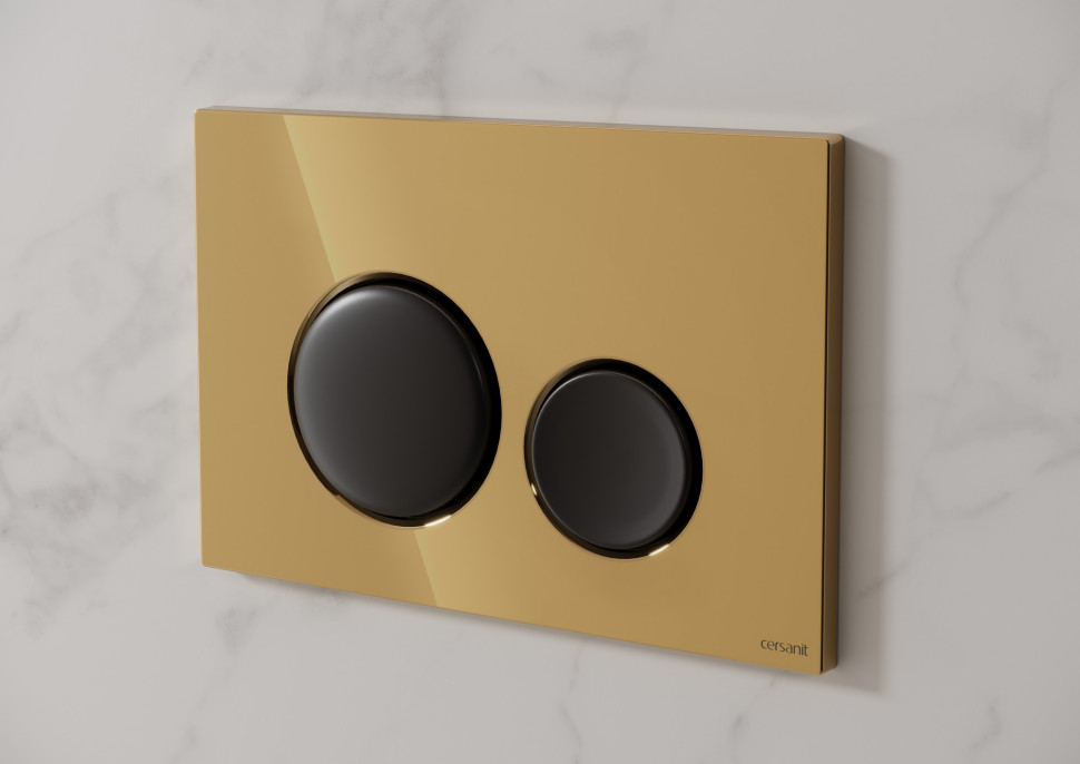 Przycisk spłukujący LUNA by Cersanit. Złota płytka przycisku w połączeniu z czarnymi matowymi klawiszami