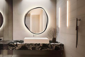 Banda LED - okrągłe podświetlane lustro z nieregularną czarną ramą