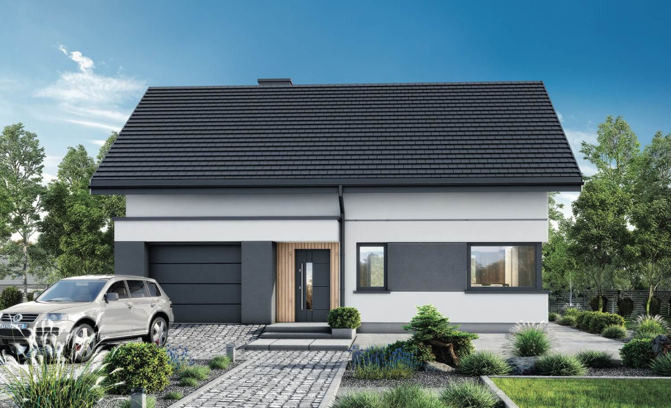 rura spustowa pośrodku długości okapu