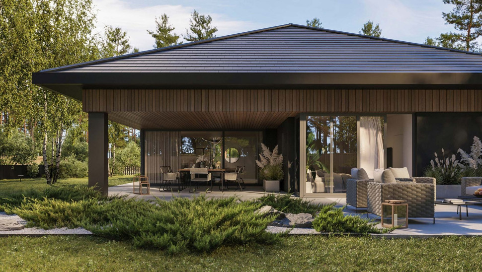 Podcień tworzy naturalne zadaszenie tarasu - projekt domu HomeKoncept 104 KRX1229