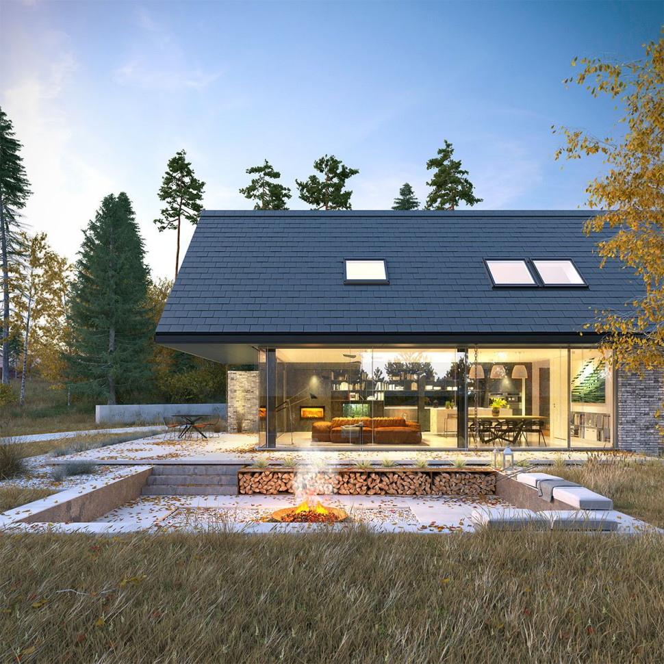 Dzięki dużym przeszkleniom zaciera się granica między wnętrzem a zewnętrzem - projekt Odważny 1 WAW1090