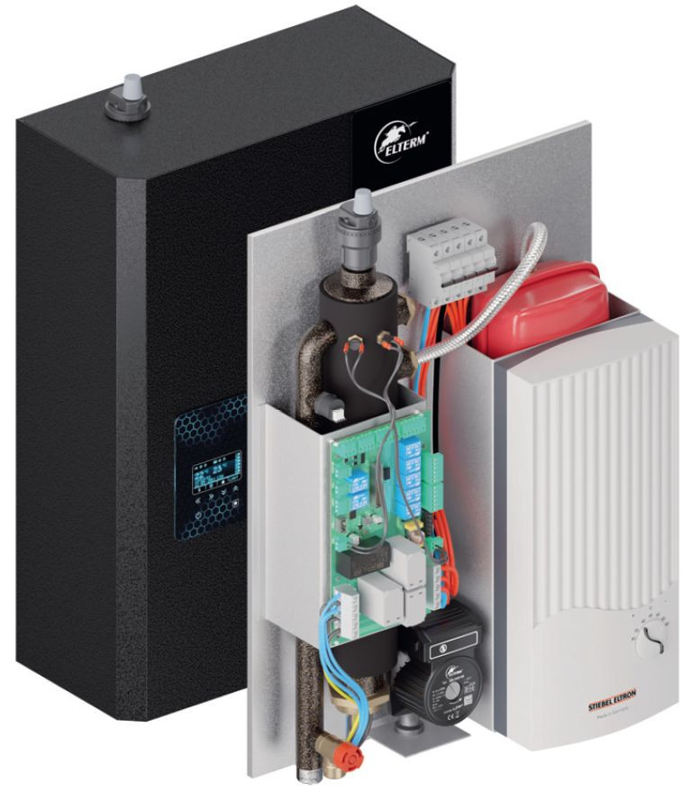 Kocioł elektryczny wraz z podgrzewaczem przepływowym w jednej obudowie zajmuje wyjątkowo mało miejsca i bardzo łatwo go zainstalować