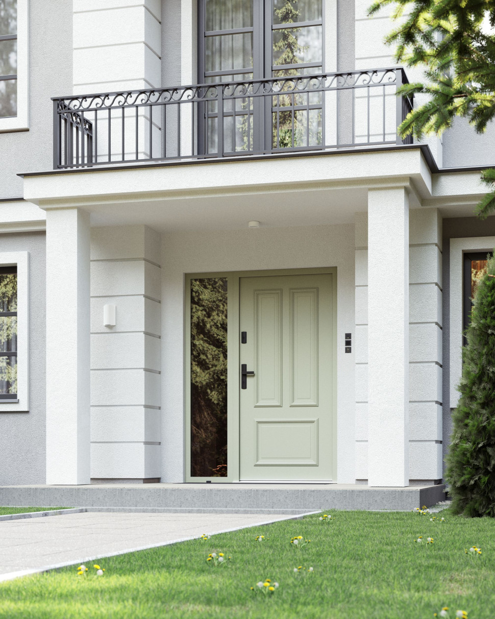 Drzwi PORTA THERMO model R.3 Oliwkowy Szary (RAL 7033), Klamka Apollo Czarny