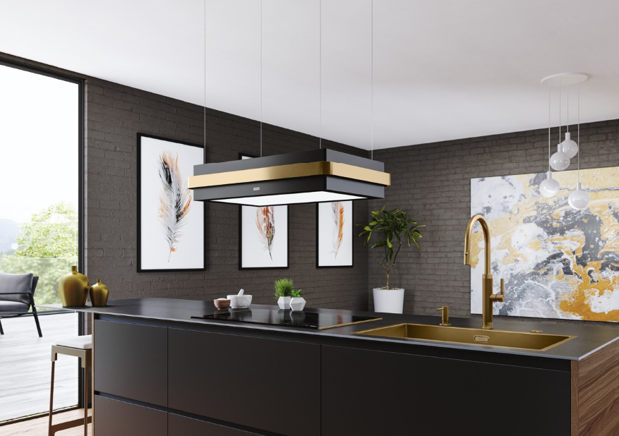 Okap zachwyca wizualnie – przypomina nowoczesną, designerską lampę 