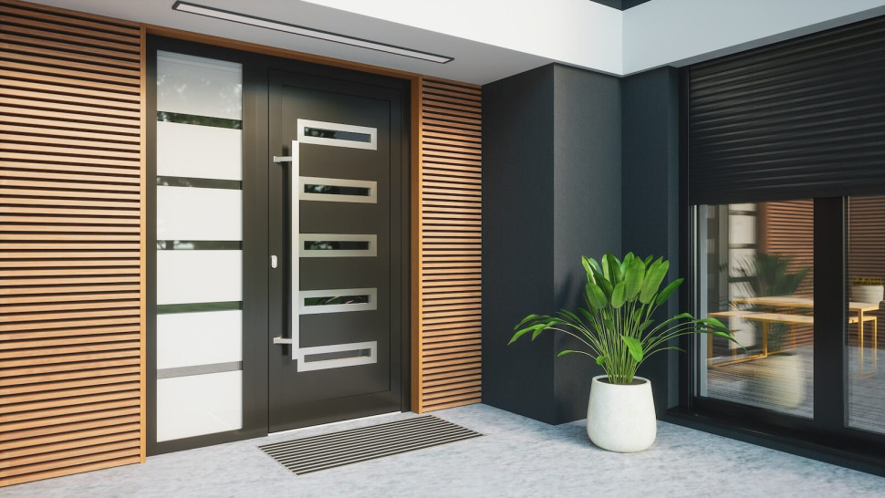 ładne drzwi wejściowe do domu w stylu nowoczesnym