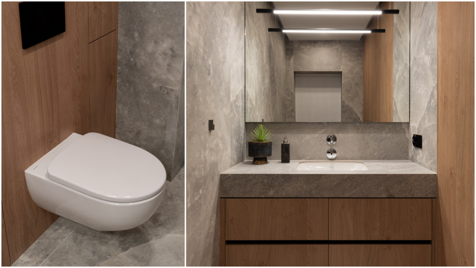W projekcie łazienek postawiono na rozwiązania Geberit, gwarantujące stylowy wygląd i trwałość