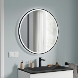 Lustro łazienkowe z oświetleniem LED VARO FRAME okrągłe - podgrzewanie lustra - rama czarna
