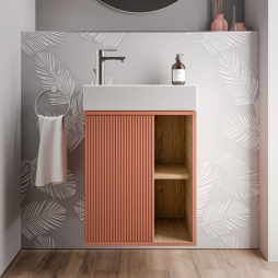 BELDIVO szafka podumywalkowa 50 cm z białą umywalką - drzwi lewe