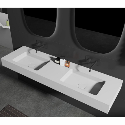 Podwójna umywalka ścienna BA8016 z odlewu mineralnego