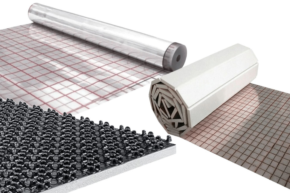 Folia aluminiowa z rastrem do ogrzewania podłogowego F50, mata styropianowa z folią aluminiową FS30 i Mata styropianowa grzybkowa PTS30 - 3 izolacje dla podłogówki dla FERRO