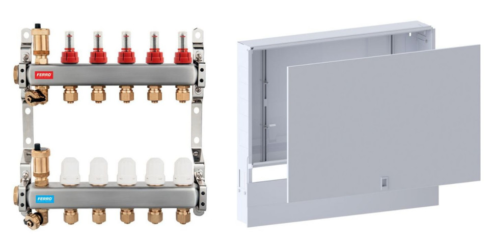 Rozdzielacz i szafka rozdzielaczowa do ogrzewania podłogowego FERRO