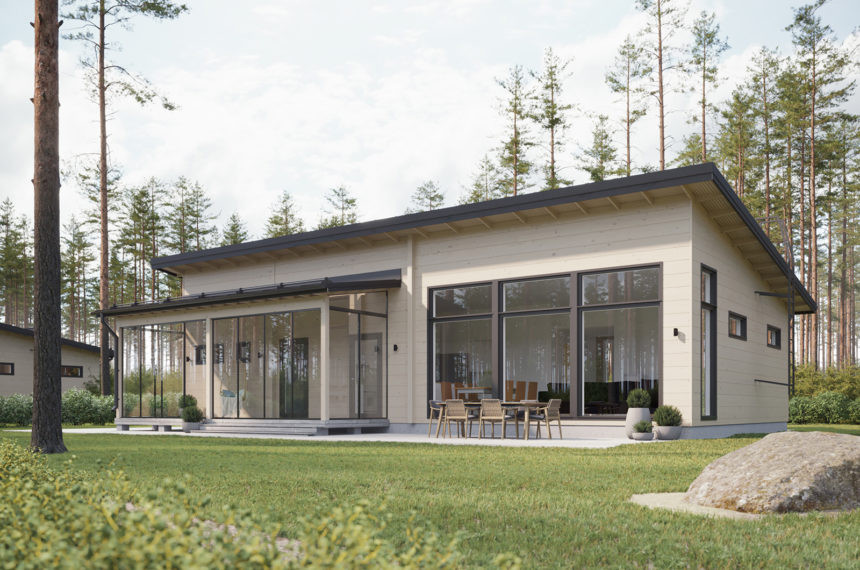 Najnowsze projekty domów z bali charakteryzują się imponującymi przeszkleniami i harmonijnym połączeniem różnorodnych faktur