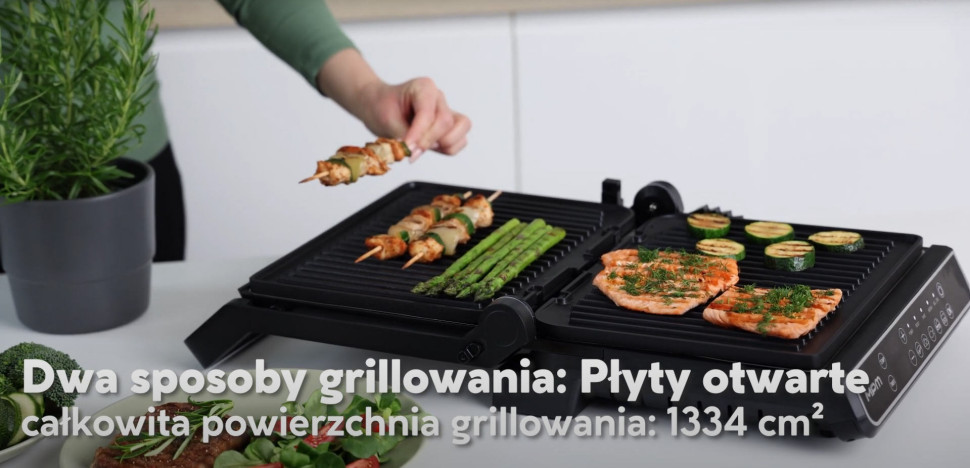 Jedną z największych zalet MGR-14M jest możliwość grillowania zarówno w pozycji zamkniętej, jak i otwartej.