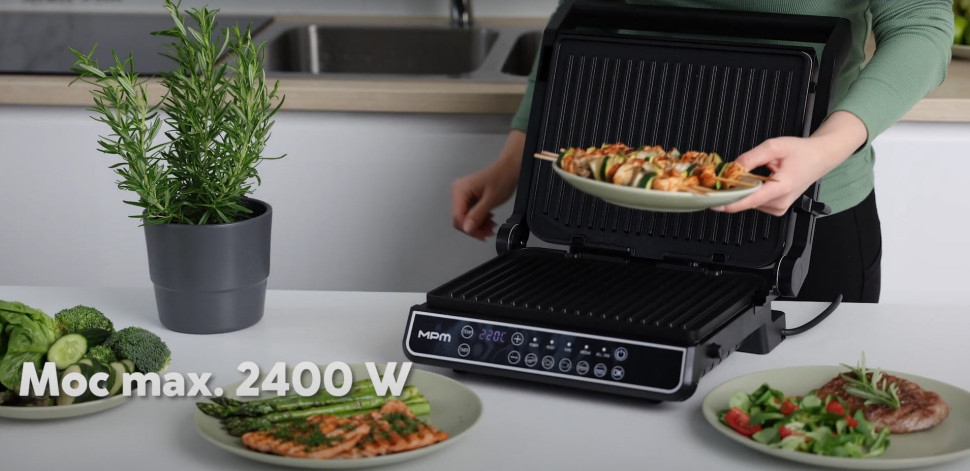 Siła tego grilla tkwi w mocy 2400 W, która zapewnia szybkie nagrzewanie i stabilne utrzymanie temperatury.