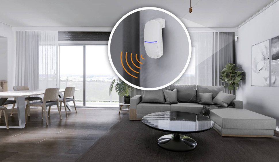 czujniki ruchu zamontowane w pokoju w narożnikach