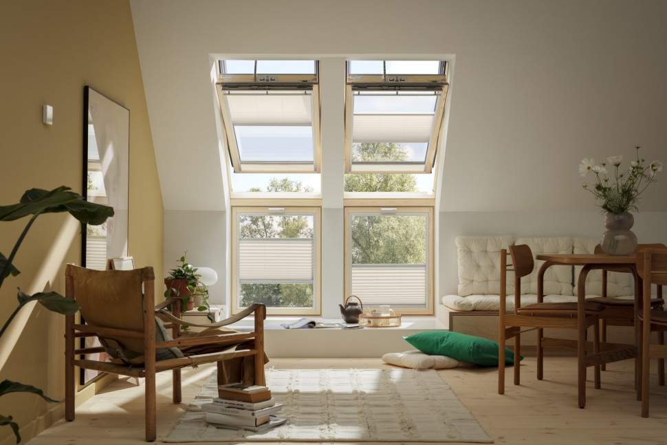 Najpopularniejszy układ - dwa okna dachowe zamontowane obok siebie.