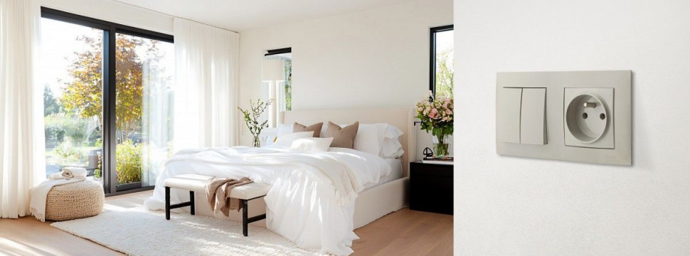 Seria łączników i gniazdek Szafir w sypialni
