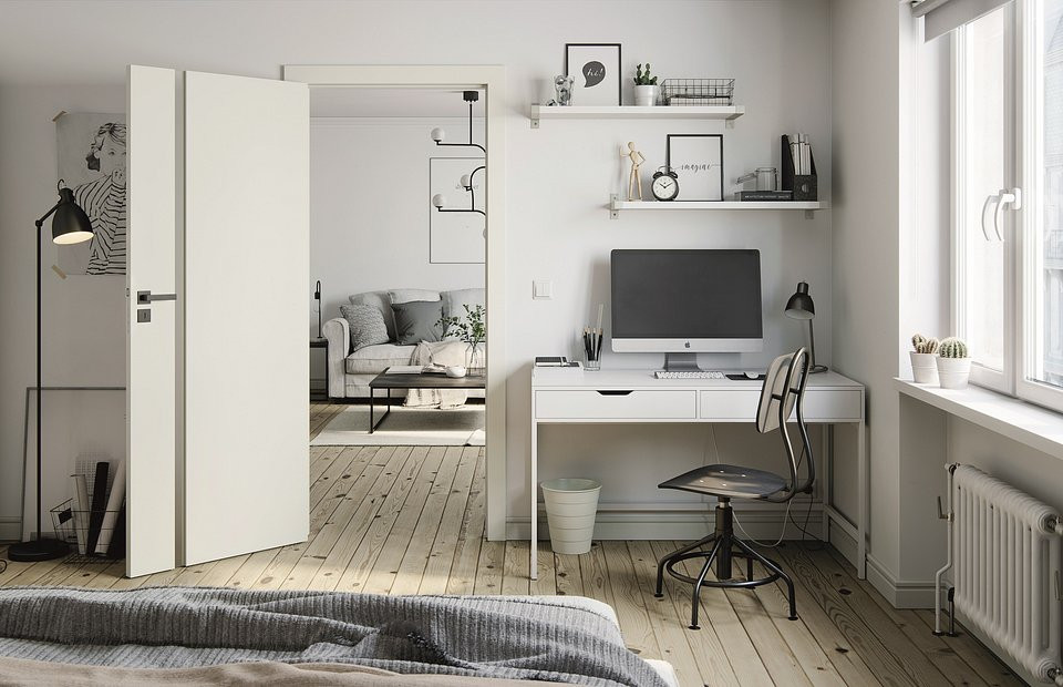 Porta FOCUS Premium 4A , Premium Biały, ościeżnica Porta SYSTEM, klamka OFFICE.