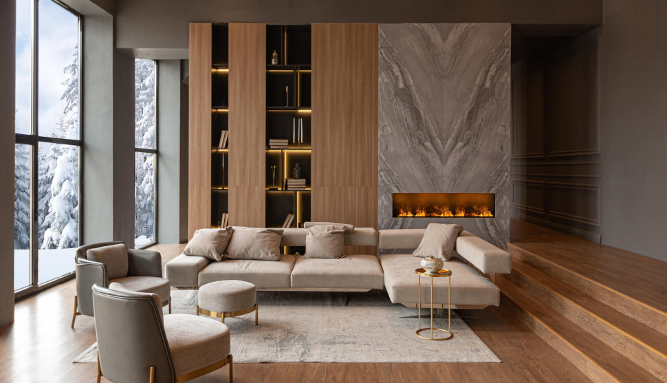 Szary marmur - kominek wykończenie