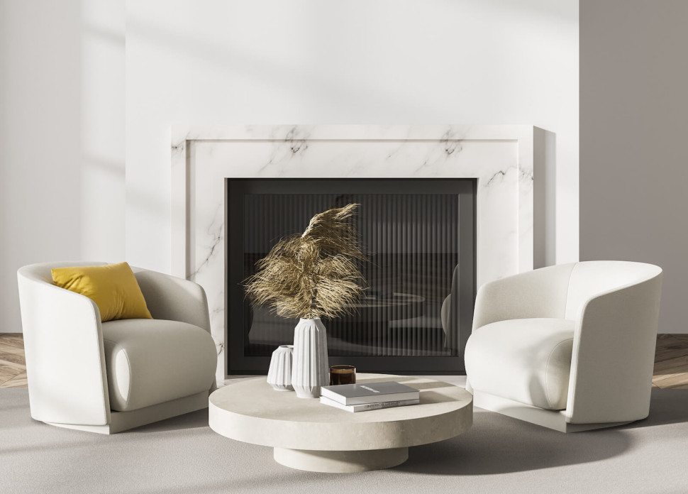 marmurowa obudowa kominka w kolorze białym