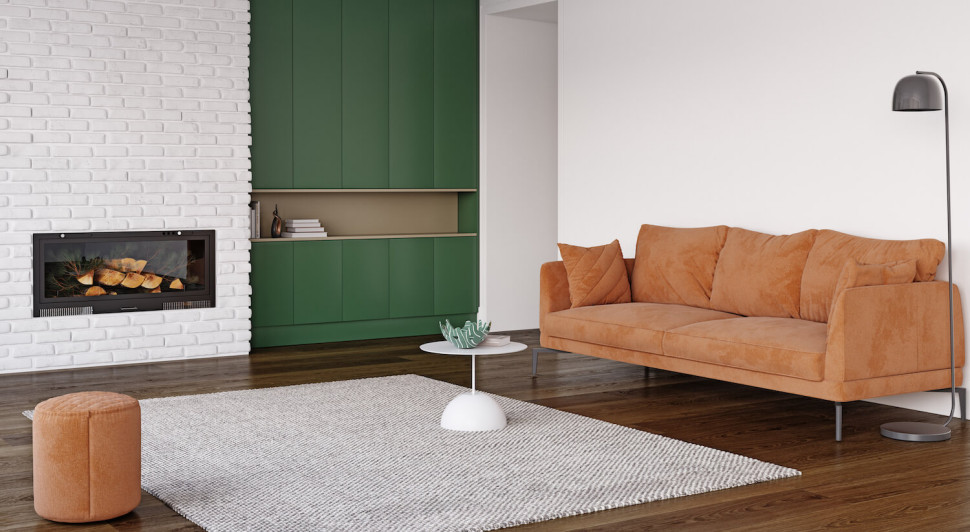 biała obudowa kominka z cegły