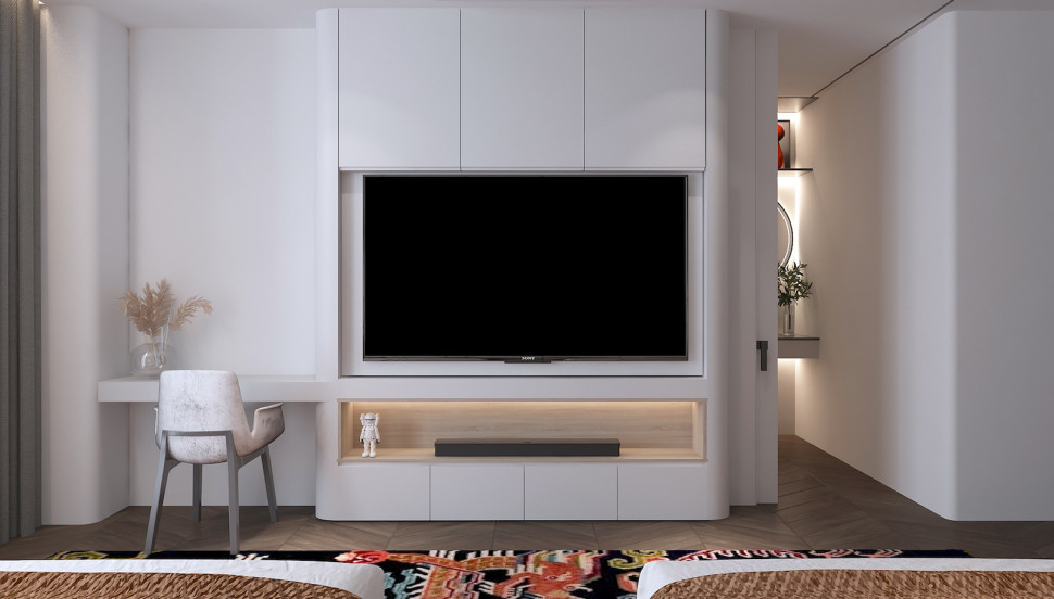 Ściana z telewizorem - schowane kable