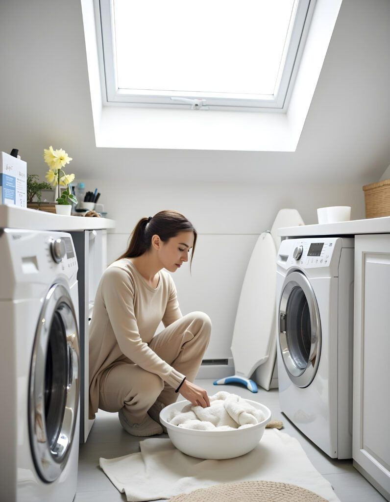 Okno dachowe z PVC doskonale sprawdzi się w pomieszczeniu, które służy za pralnię