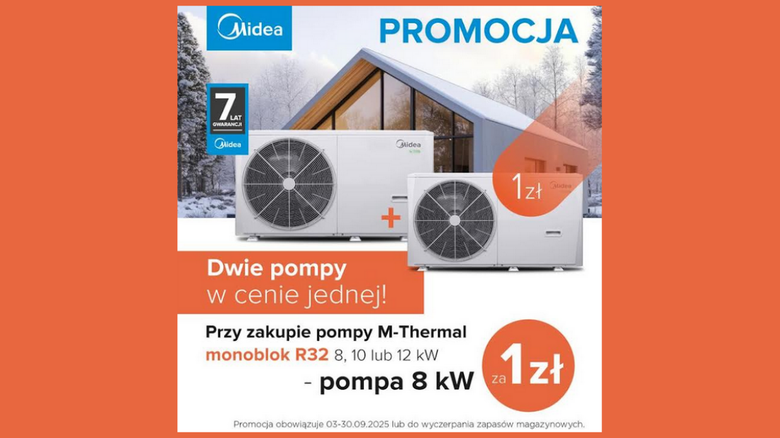 Midea M-Thermal monoblok R32 - dodatkowa pompa ciepła 8 kW za 1 zł