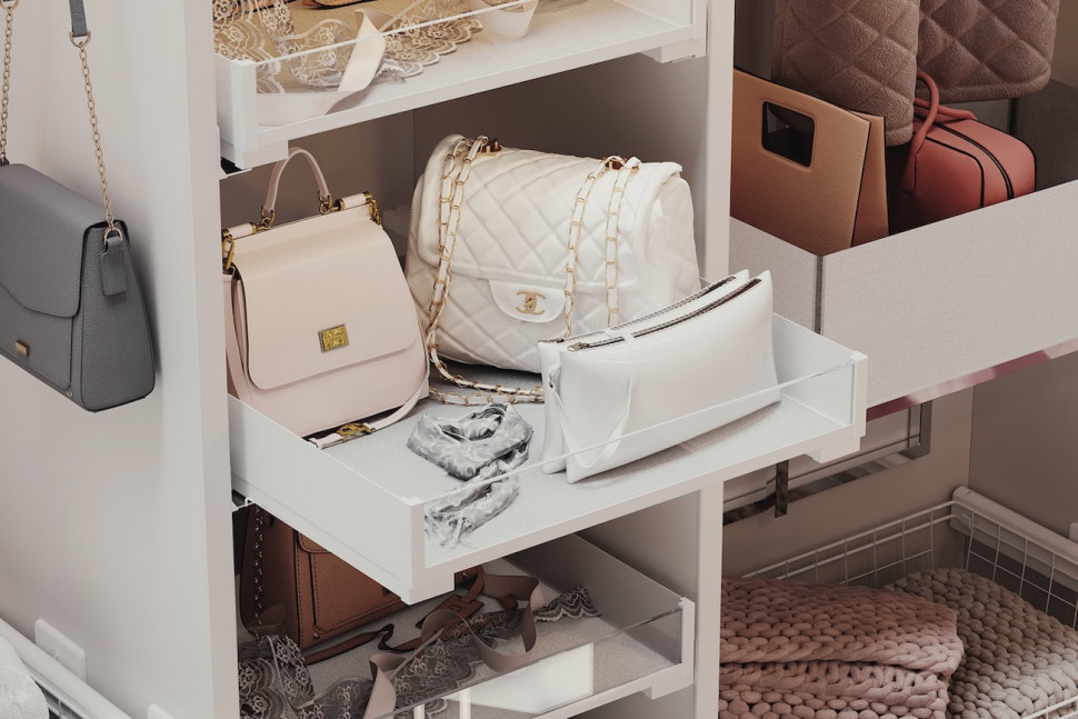 projekt garderoby półki na torebki