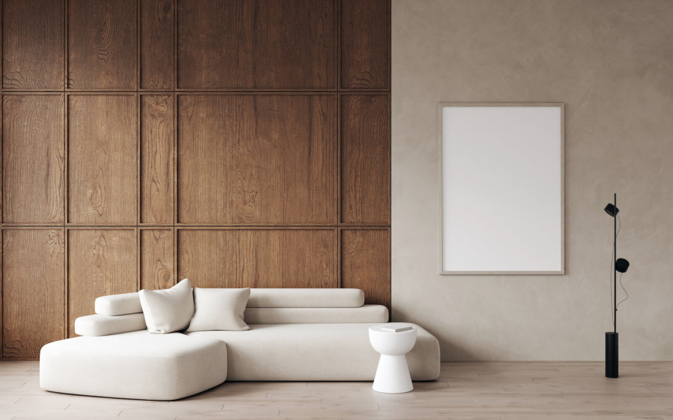 Drewniana okładzina ściany w salonie