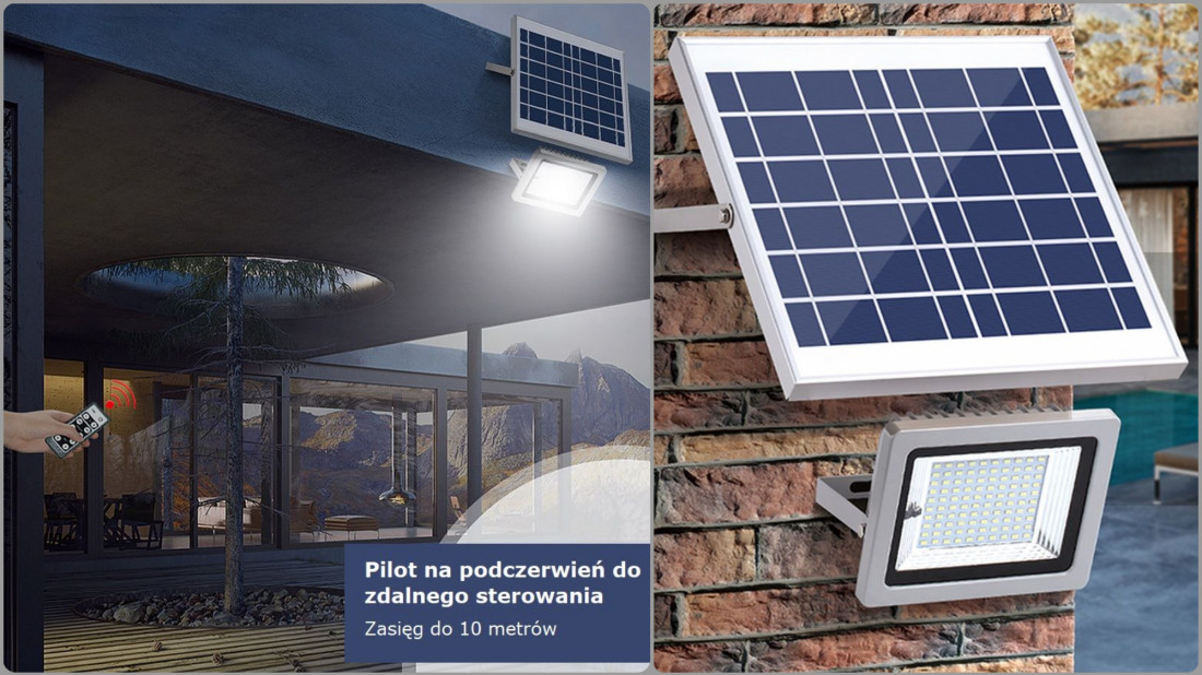 Nowoczesne oświetlenie ogrodu - lampa solarna GLS-395A z pilotem i czujnikiem ruchu