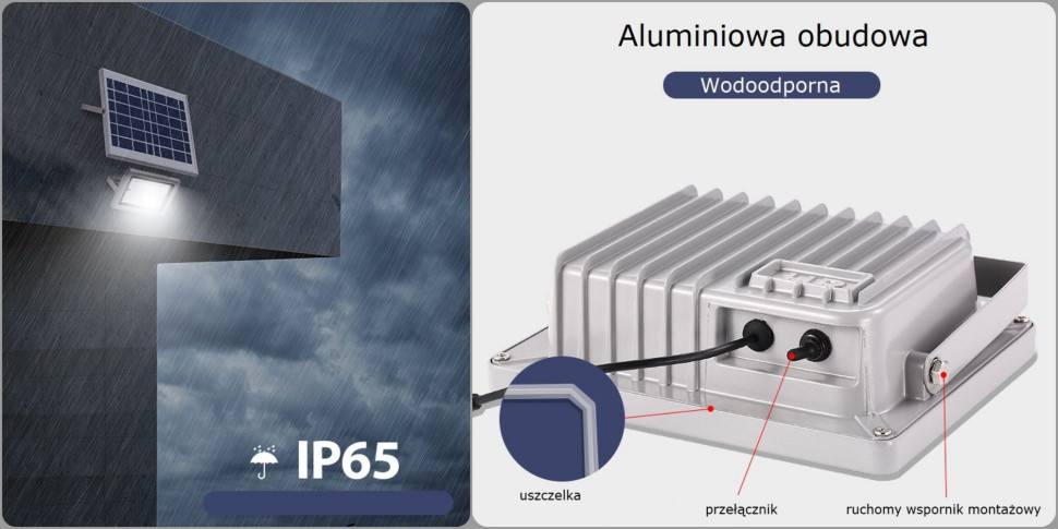 Lampa solarna GLS-395A może pracować w deszczu i śniegu  - klasa IP65