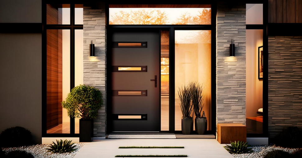 Drzwi stalowe ERKADO model LEOBEN 4 z szybą PDLC