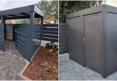 Jak ukryć kosze przy domu? Wiata może wyglądać jak część ogrodu