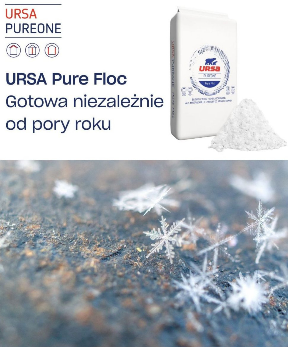 Proces aplikacji wełny URSA PUREFLOC niezależnie od pory roku i warunków atmosferycznych