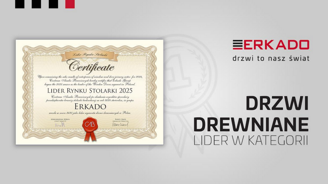 ERKADO z prestiżowym wyróżnieniem Lider Rynku Stolarki 2025