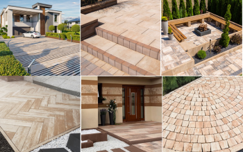 Jasne beże wokół domu - podjazd, taras i ogrodzenie w harmonii