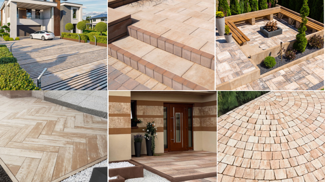 Jasne beże wokół domu - podjazd, taras i ogrodzenie w harmonii Jasne beże wokół domu - podjazd, taras i ogrodzenie w harmonii