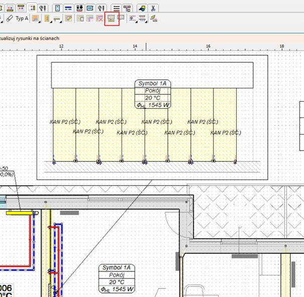 Widok ściany (szczegółowy) w programie KAN SET – umożliwia dokładne rozmieszczenie paneli, z łatwym omijaniem okien, drzwi i innych otworów