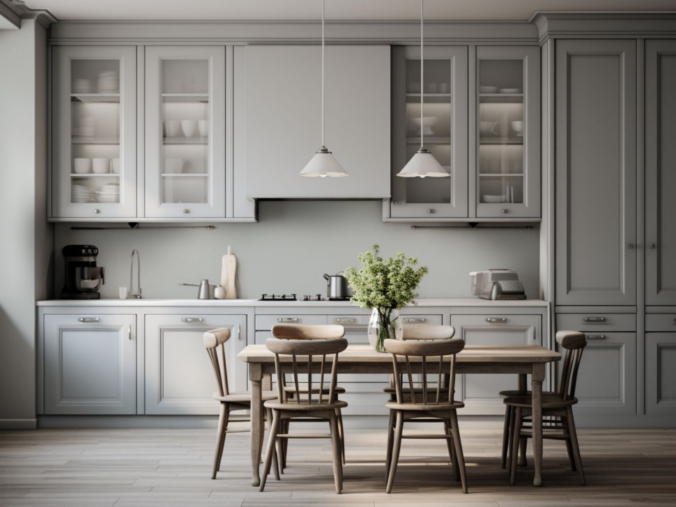 Farba Dekoral EFFECT 3in1 w kolorze Szary średni w aneksie kuchennym