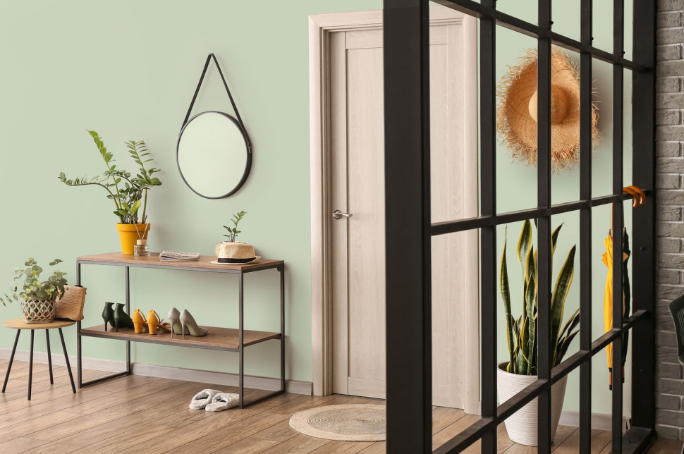 Farba Dekoral EFFECT 3in1 w kolorze Przytulny szałwiowy w przedpokoju