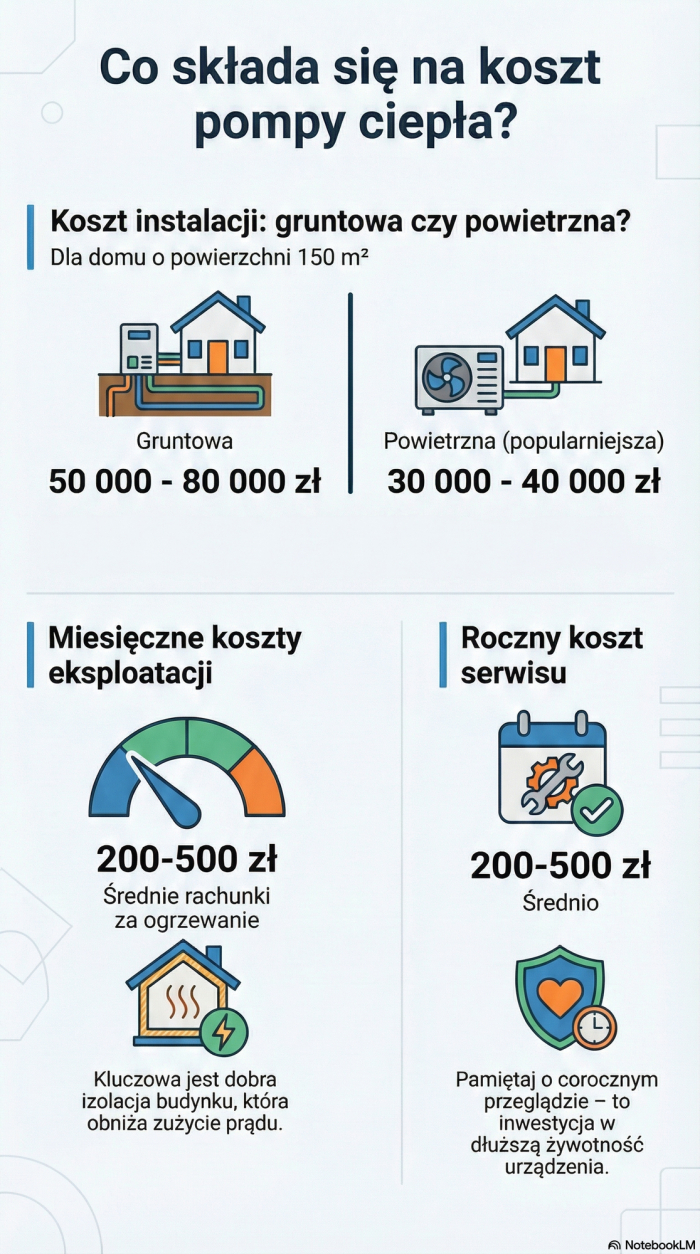 Infografika: Co składa się na koszt pompy ciepła? (fot. NotebookLM)