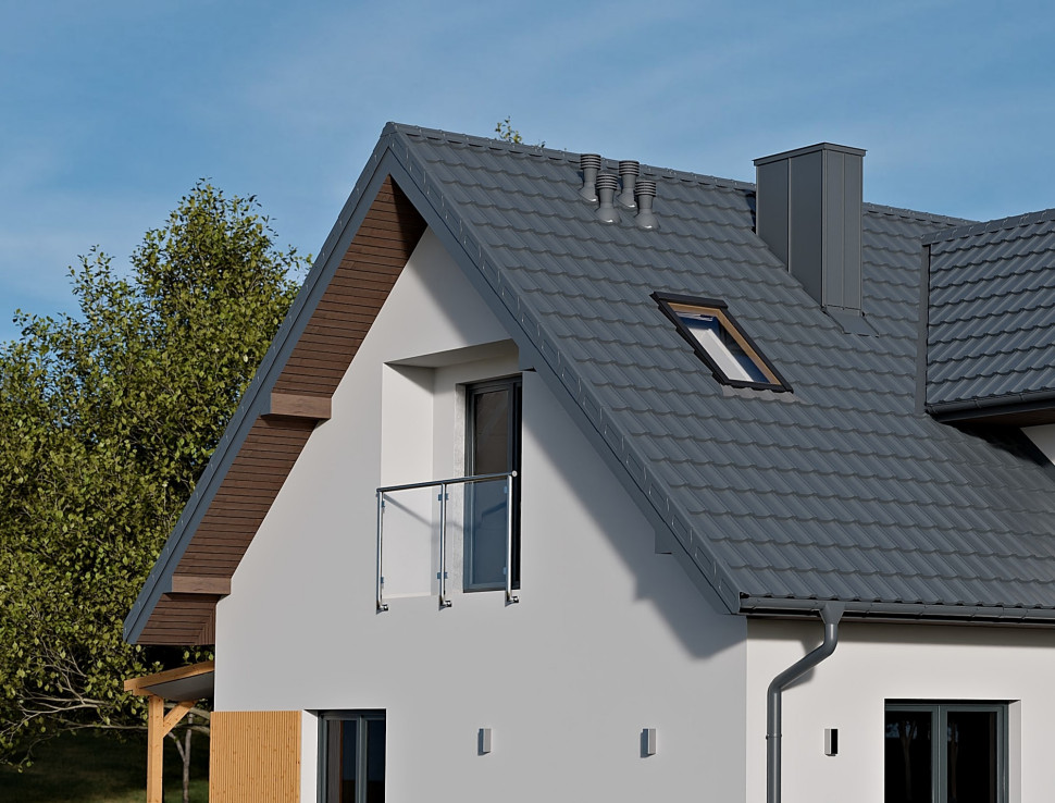 Wiatrownica panelowa - obróbka blacharska tłoczona maszynowo z blachy o grubości 0,5 mm zabezpieczonej powłokami ochronnymi. (fot. Blachy Pruszyński)