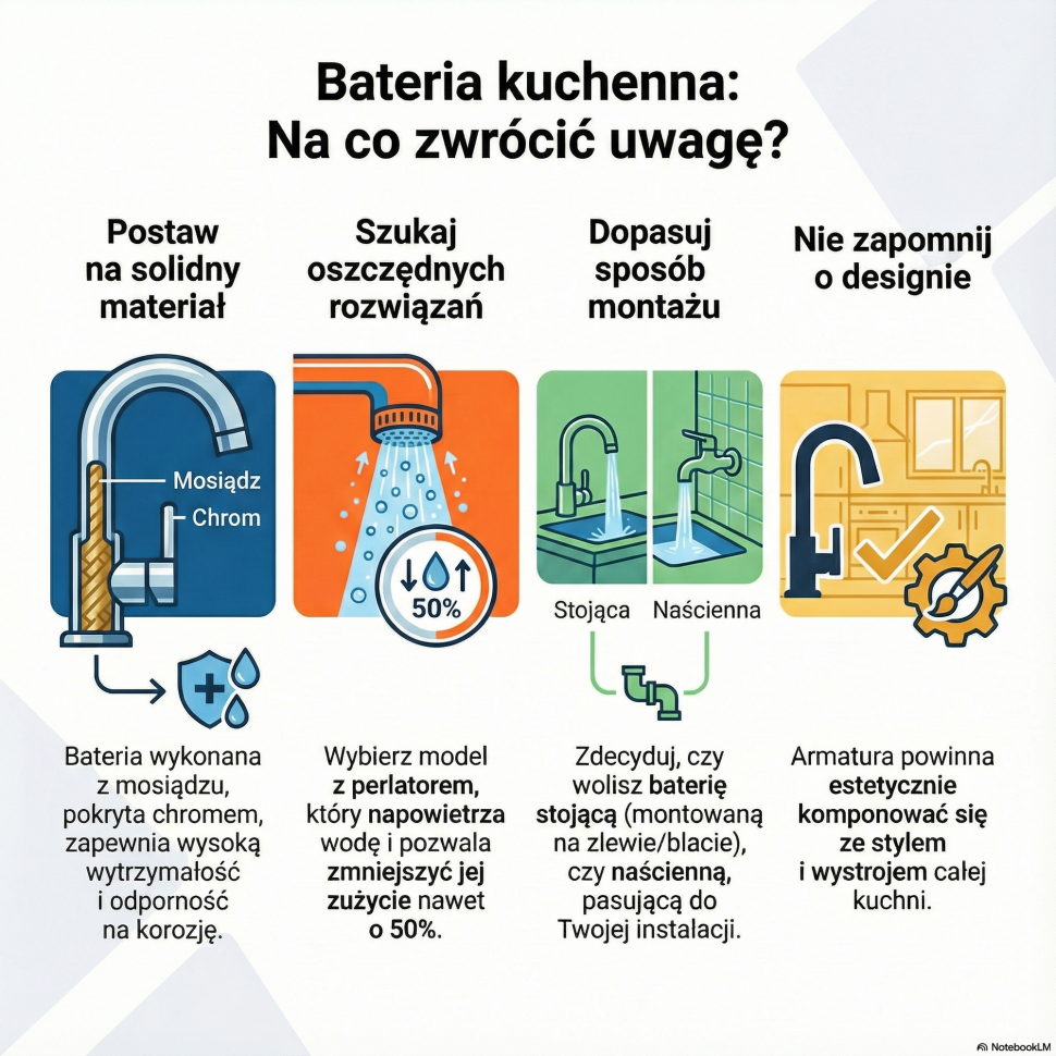 Infografika: Wybór armatury kuchennej (fot. NotebookLM)