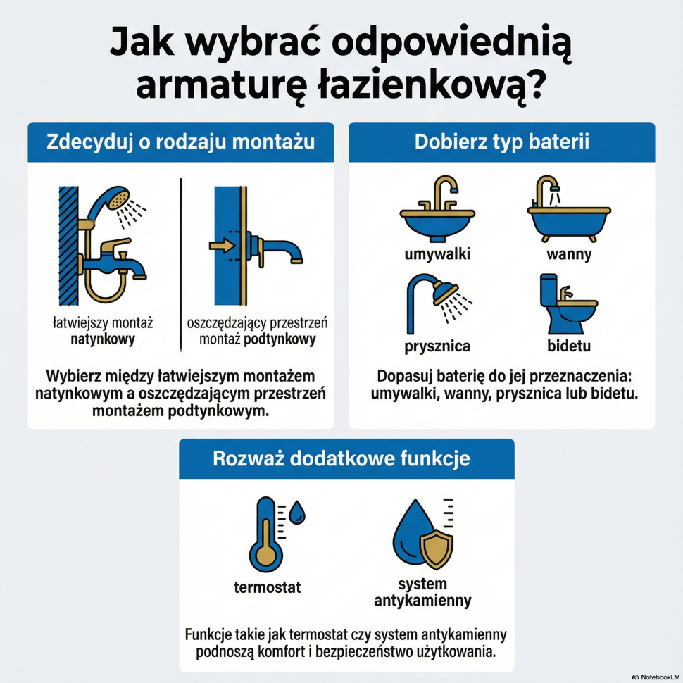 Infografika: Jak wybrać odpowiednią armaturę? (fot. NotebookLM)