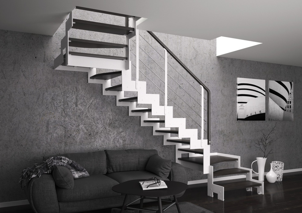 Schody Monolama – metalowa konstrukcja ze stopniami z litego drewna, olejowanymi lub lakierowanymi. Balustrada Filo z płaskowników i rurek stalowych tworzy nowoczesną, solidną i elegancką formę. 